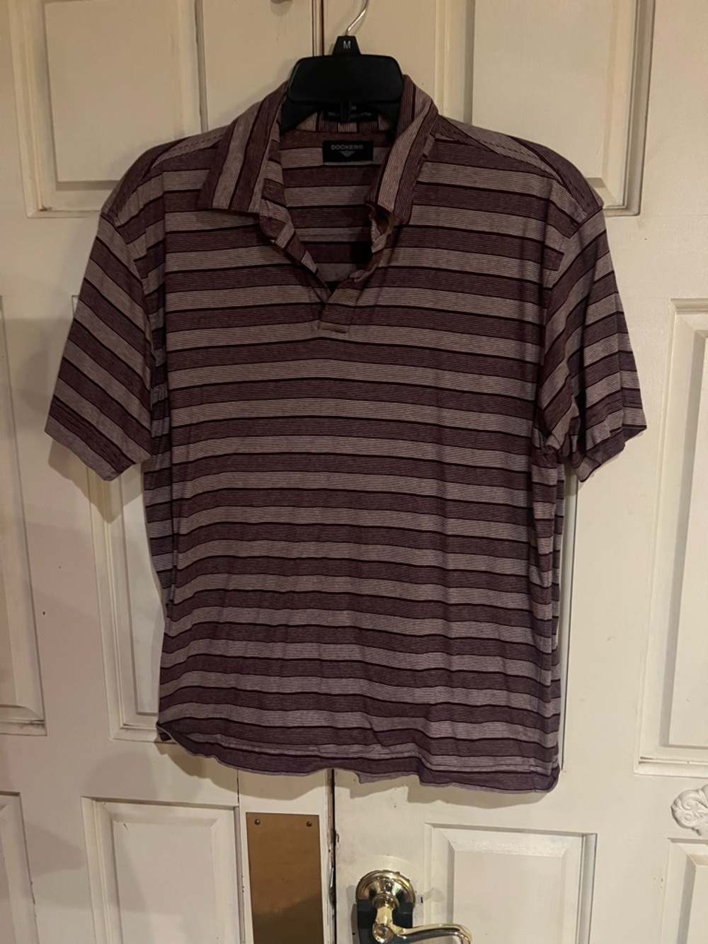 Dockers Men's Striped Polo in Purple and Gray